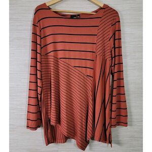 Lisa Bayne Women's Striped Asymmetrical Hem Tunic Top Rust Orange XXL USA